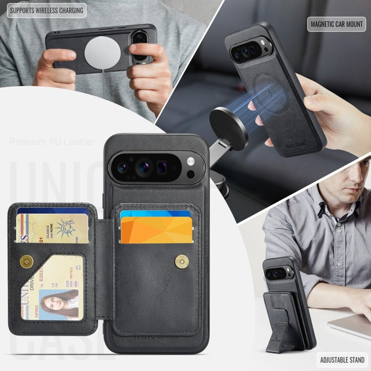 For Google Pixel 9 Pro XL Fierre Shann Cowhide Horizontal Flip Magnetic Card Holder Phone Case(Black) by FIERRE SHANN