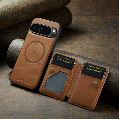 For Google Pixel 9 Pro XL Fierre Shann Cowhide Horizontal Flip Magnetic Card Holder Phone Case(Brown) by FIERRE SHANN