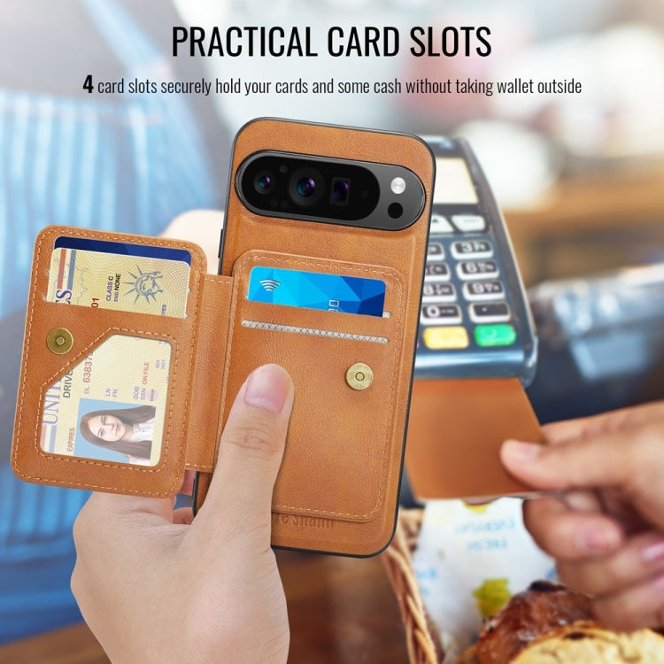 For Google Pixel 9 Pro XL Fierre Shann Cowhide Horizontal Flip Magnetic Card Holder Phone Case(Brown) by FIERRE SHANN