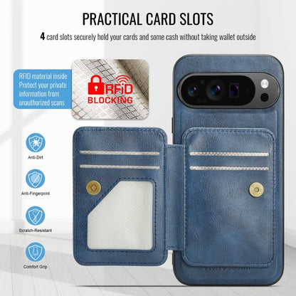 For Google Pixel 9 Pro XL Fierre Shann Cowhide Horizontal Flip Magnetic Card Holder Phone Case(Blue) by FIERRE SHANN
