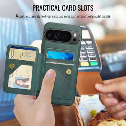 For Google Pixel 9 Pro XL Fierre Shann Cowhide Horizontal Flip Magnetic Card Holder Phone Case(Green) by FIERRE SHANN