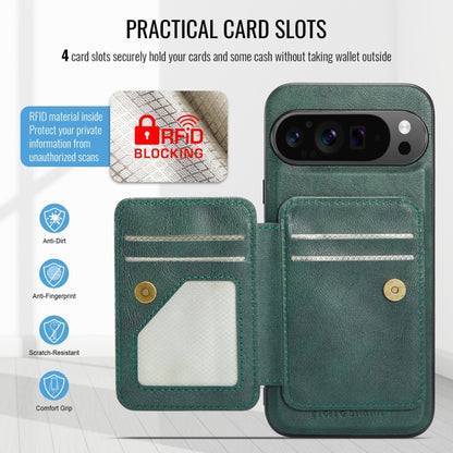 For Google Pixel 9 Pro XL Fierre Shann Cowhide Horizontal Flip Magnetic Card Holder Phone Case(Green) by FIERRE SHANN