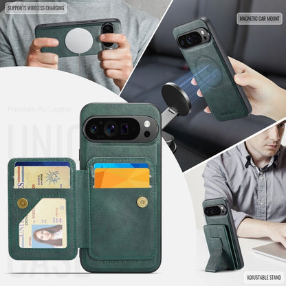 For Google Pixel 9 Pro XL Fierre Shann Cowhide Horizontal Flip Magnetic Card Holder Phone Case(Green) by FIERRE SHANN