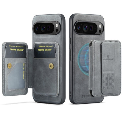 For Google Pixel 9 Pro XL Fierre Shann Cowhide Horizontal Flip Magnetic Card Holder Phone Case(Grey) by FIERRE SHANN