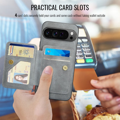 For Google Pixel 9 Pro XL Fierre Shann Cowhide Horizontal Flip Magnetic Card Holder Phone Case(Grey) by FIERRE SHANN