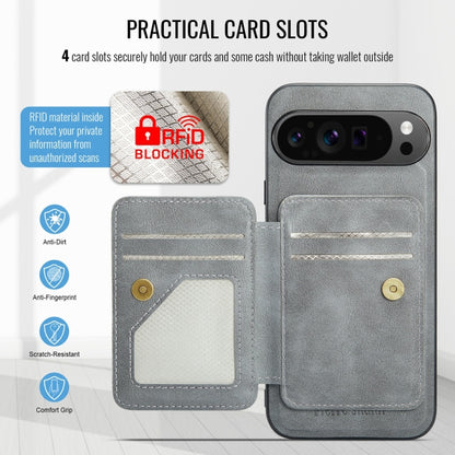 For Google Pixel 9 Pro XL Fierre Shann Cowhide Horizontal Flip Magnetic Card Holder Phone Case(Grey) by FIERRE SHANN