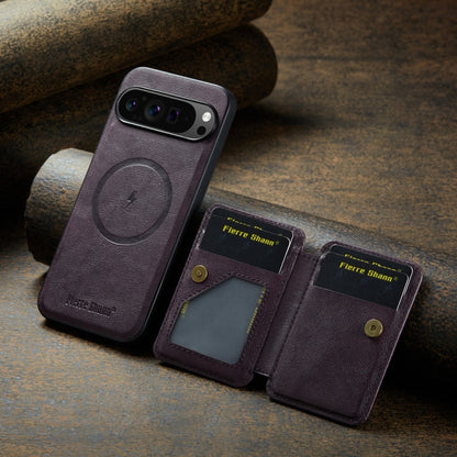 For Google Pixel 9 Pro XL Fierre Shann Cowhide Horizontal Flip Magnetic Card Holder Phone Case(Purple) by FIERRE SHANN