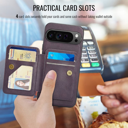 For Google Pixel 9 Pro XL Fierre Shann Cowhide Horizontal Flip Magnetic Card Holder Phone Case(Purple) by FIERRE SHANN