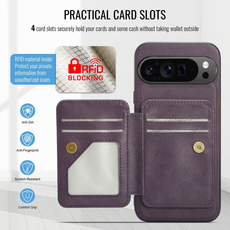 For Google Pixel 9 Pro XL Fierre Shann Cowhide Horizontal Flip Magnetic Card Holder Phone Case(Purple) by FIERRE SHANN