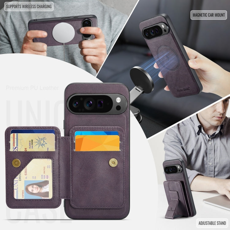 For Google Pixel 9 Pro XL Fierre Shann Cowhide Horizontal Flip Magnetic Card Holder Phone Case(Purple) by FIERRE SHANN