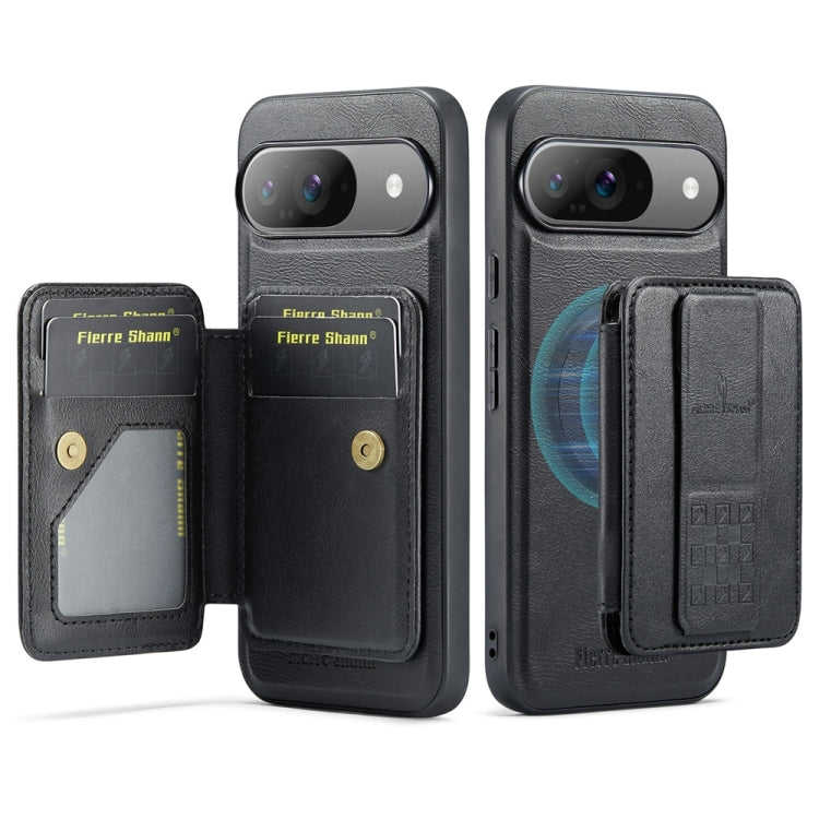 For Google Pixel 9 / 9 Pro Fierre Shann Cowhide Horizontal Flip Magnetic Card Holder Phone Case(Black) by FIERRE SHANN