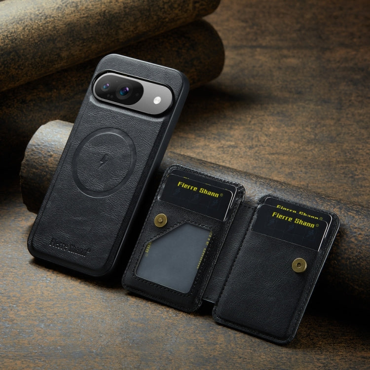 For Google Pixel 9 / 9 Pro Fierre Shann Cowhide Horizontal Flip Magnetic Card Holder Phone Case(Black) by FIERRE SHANN