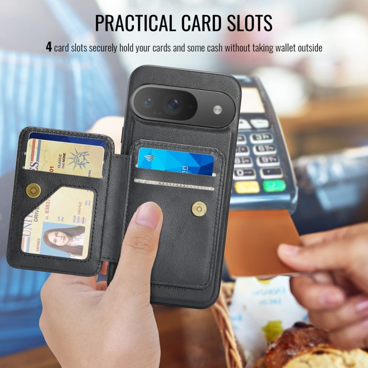 For Google Pixel 9 / 9 Pro Fierre Shann Cowhide Horizontal Flip Magnetic Card Holder Phone Case(Black) by FIERRE SHANN