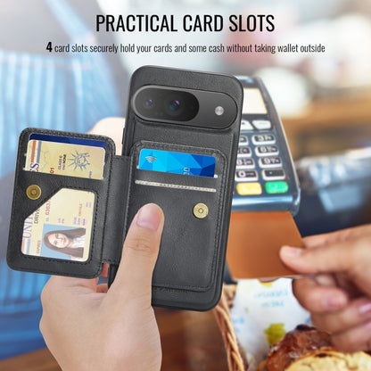 For Google Pixel 9 / 9 Pro Fierre Shann Cowhide Horizontal Flip Magnetic Card Holder Phone Case(Black) by FIERRE SHANN