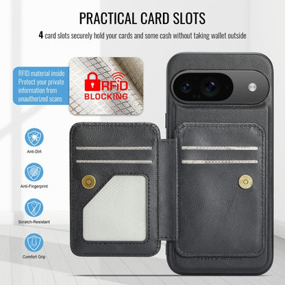 For Google Pixel 9 / 9 Pro Fierre Shann Cowhide Horizontal Flip Magnetic Card Holder Phone Case(Black) by FIERRE SHANN