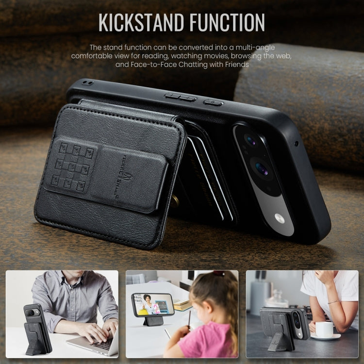 For Google Pixel 9 / 9 Pro Fierre Shann Cowhide Horizontal Flip Magnetic Card Holder Phone Case(Black) by FIERRE SHANN