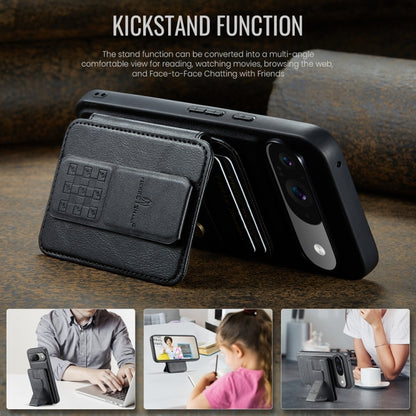 For Google Pixel 9 / 9 Pro Fierre Shann Cowhide Horizontal Flip Magnetic Card Holder Phone Case(Black) by FIERRE SHANN