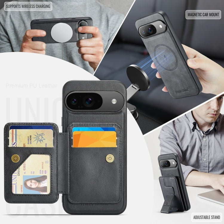 For Google Pixel 9 / 9 Pro Fierre Shann Cowhide Horizontal Flip Magnetic Card Holder Phone Case(Black) by FIERRE SHANN