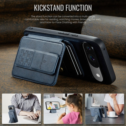 For Google Pixel 9 / 9 Pro Fierre Shann Cowhide Horizontal Flip Magnetic Card Holder Phone Case(Blue) by FIERRE SHANN