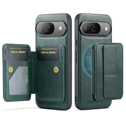 For Google Pixel 9 / 9 Pro Fierre Shann Cowhide Horizontal Flip Magnetic Card Holder Phone Case(Green) by FIERRE SHANN