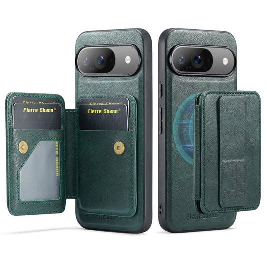 For Google Pixel 9 / 9 Pro Fierre Shann Cowhide Horizontal Flip Magnetic Card Holder Phone Case(Green) by FIERRE SHANN