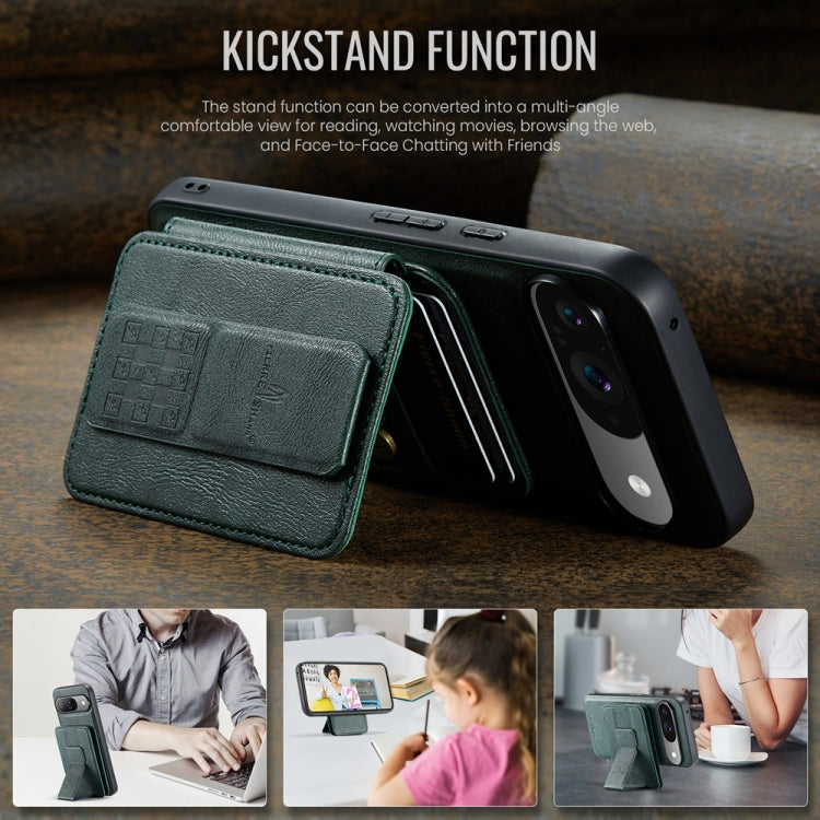 For Google Pixel 9 / 9 Pro Fierre Shann Cowhide Horizontal Flip Magnetic Card Holder Phone Case(Green) by FIERRE SHANN