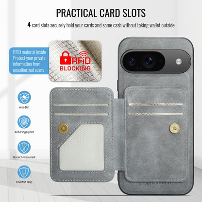 For Google Pixel 9 / 9 Pro Fierre Shann Cowhide Horizontal Flip Magnetic Card Holder Phone Case(Grey) by FIERRE SHANN