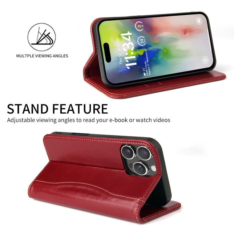 For iPhone 16 Pro Max Fierre Shann Cowhide Leather Flip Leather Phone Case(Red) by FIERRE SHANN