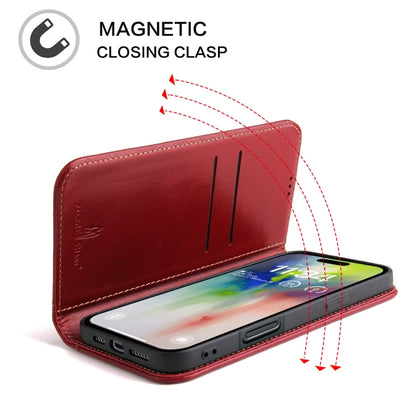 For iPhone 16 Pro Max Fierre Shann Cowhide Leather Flip Leather Phone Case(Red) by FIERRE SHANN