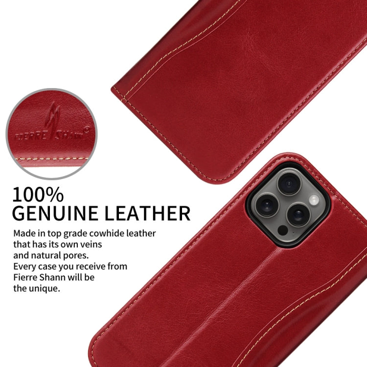 For iPhone 16 Pro Max Fierre Shann Cowhide Leather Flip Leather Phone Case(Red) by FIERRE SHANN