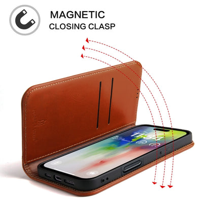 For iPhone 16 Pro Max Fierre Shann Cowhide Leather Flip Leather Phone Case(Brown) by FIERRE SHANN