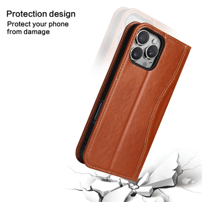 For iPhone 16 Pro Max Fierre Shann Cowhide Leather Flip Leather Phone Case(Brown) by FIERRE SHANN