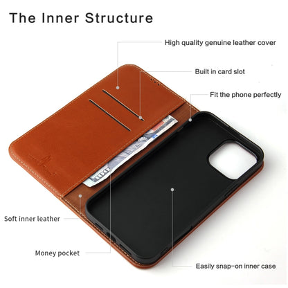 For iPhone 16 Pro Fierre Shann Cowhide Leather Flip Leather Phone Case(Brown) by FIERRE SHANN