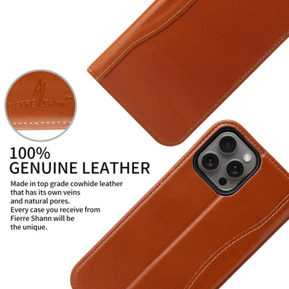For iPhone 16 Pro Fierre Shann Cowhide Leather Flip Leather Phone Case(Brown) by FIERRE SHANN