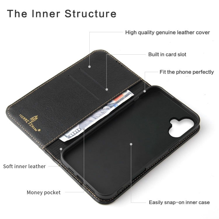 For iPhone 16 Plus Fierre Shann Cowhide Leather Flip Leather Phone Case(Black) by FIERRE SHANN