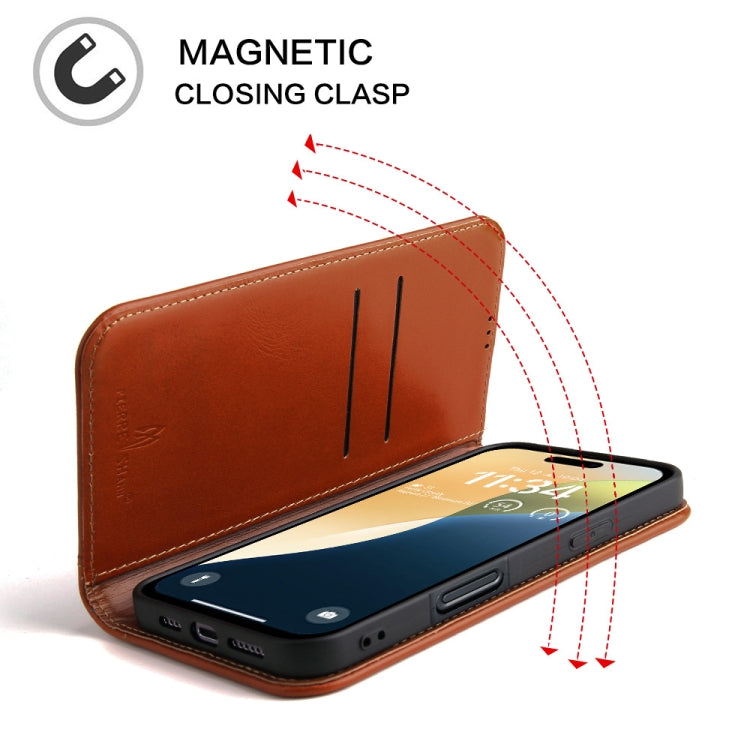 For iPhone 16 Plus Fierre Shann Cowhide Leather Flip Leather Phone Case(Brown) by FIERRE SHANN