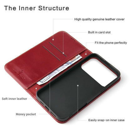 For iPhone 17 Pro Max Fierre Shann Cowhide Leather Flip Leather Phone Case(Red) by FIERRE SHANN