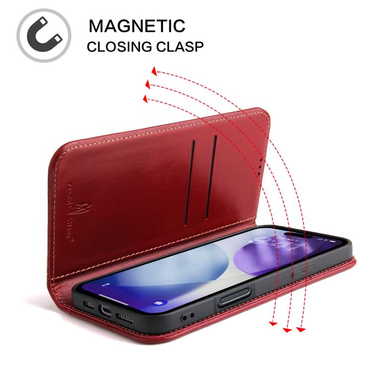 For iPhone 17 Pro Max Fierre Shann Cowhide Leather Flip Leather Phone Case(Red) by FIERRE SHANN