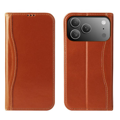 For iPhone 17 Pro Max Fierre Shann Cowhide Leather Flip Leather Phone Case(Brown) by FIERRE SHANN