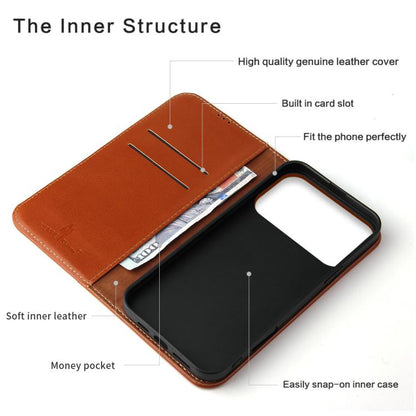 For iPhone 17 Pro Max Fierre Shann Cowhide Leather Flip Leather Phone Case(Brown) by FIERRE SHANN