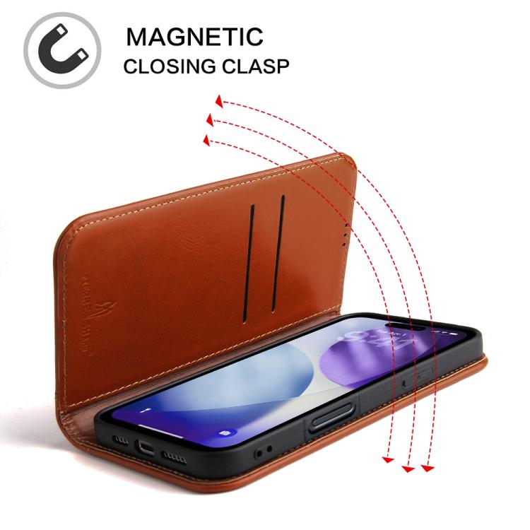 For iPhone 17 Pro Max Fierre Shann Cowhide Leather Flip Leather Phone Case(Brown) by FIERRE SHANN