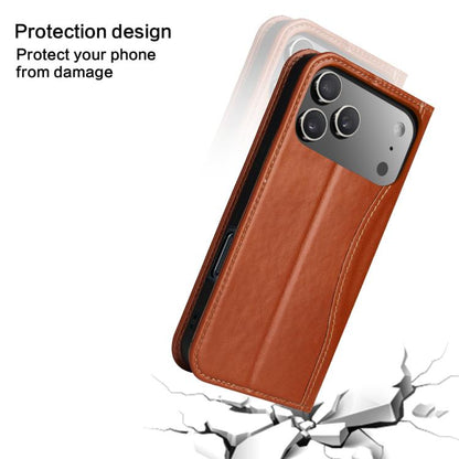 For iPhone 17 Pro Max Fierre Shann Cowhide Leather Flip Leather Phone Case(Brown) by FIERRE SHANN