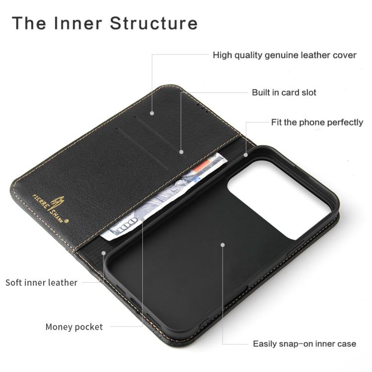 For iPhone 17 Pro Fierre Shann Cowhide Leather Flip Leather Phone Case(Black) by FIERRE SHANN