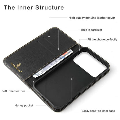 For iPhone 17 Pro Fierre Shann Cowhide Leather Flip Leather Phone Case(Black) by FIERRE SHANN