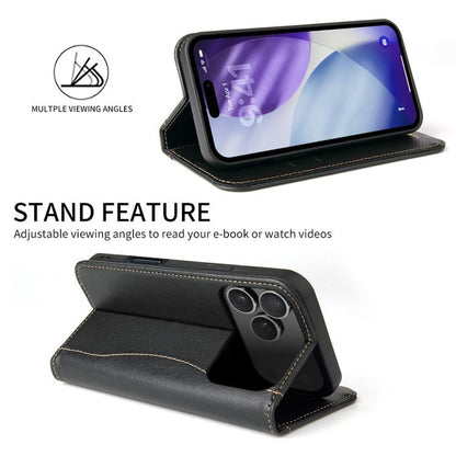 For iPhone 17 Pro Fierre Shann Cowhide Leather Flip Leather Phone Case(Black) by FIERRE SHANN