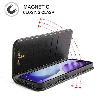 For iPhone 17 Pro Fierre Shann Cowhide Leather Flip Leather Phone Case(Black) by FIERRE SHANN
