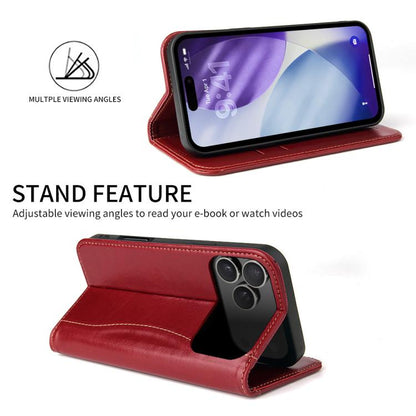 For iPhone 17 Pro Fierre Shann Cowhide Leather Flip Leather Phone Case(Red) by FIERRE SHANN
