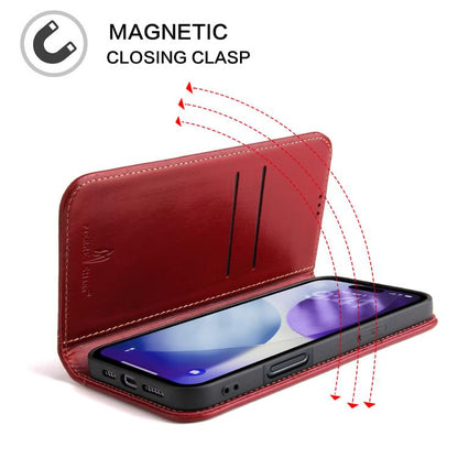 For iPhone 17 Pro Fierre Shann Cowhide Leather Flip Leather Phone Case(Red) by FIERRE SHANN