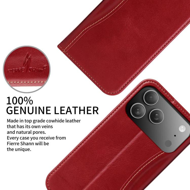 For iPhone 17 Pro Fierre Shann Cowhide Leather Flip Leather Phone Case(Red) by FIERRE SHANN