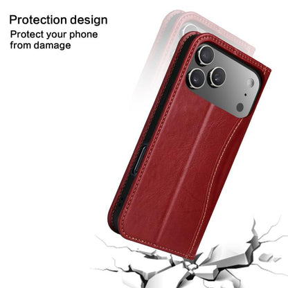 For iPhone 17 Pro Fierre Shann Cowhide Leather Flip Leather Phone Case(Red) by FIERRE SHANN